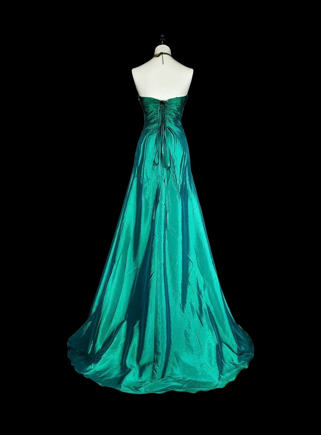 Vintage Meerjungfrauen-Abendkleid, dunkelgrün, 70er Jahre, mit plissierten Perlen, langes Ballkleid, Partykleid N1839