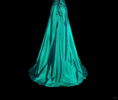 Vintage Meerjungfrauen-Abendkleid, dunkelgrün, 70er Jahre, mit plissierten Perlen, langes Ballkleid, Partykleid N1839