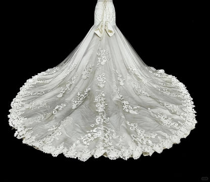Robes de Mariée Uniques Sirène Bustier Dentelle Sans Manches Longue Robe de Mariée Blanche N3512