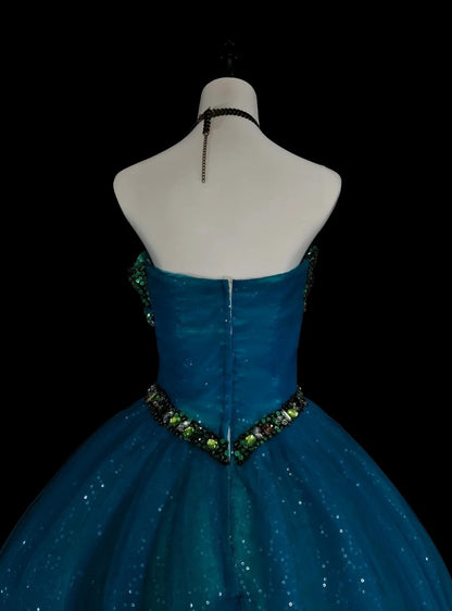 Vintage Ballkleid, trägerlos, blauer Tüll, Sweet 16 Kleider, Quinceañera Kleid, lang, Vestidos De Fiesta N1478