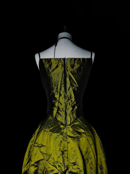 Robe de bal vintage à fines bretelles, vert olive, ornée de perles, sans manches, style années 80, longue robe de soirée formelle N1477