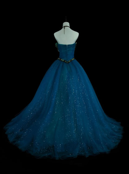 Vintage Ballkleid, trägerlos, blauer Tüll, Sweet 16 Kleider, Quinceañera Kleid, lang, Vestidos De Fiesta N1478