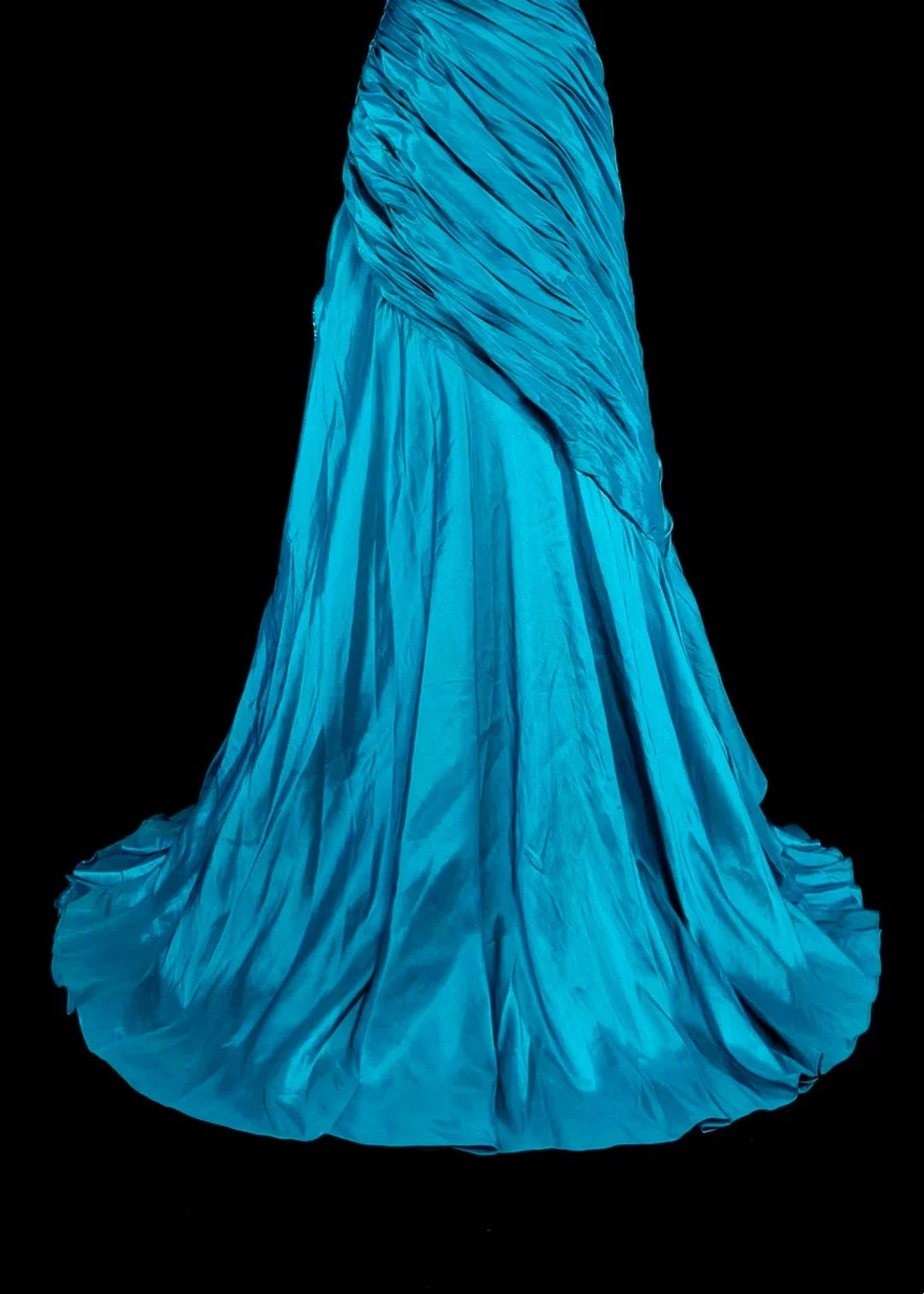 Robes de bal vintage sirène à fines bretelles bleues avec perles plissées années 1980 longue robe de soirée N2702