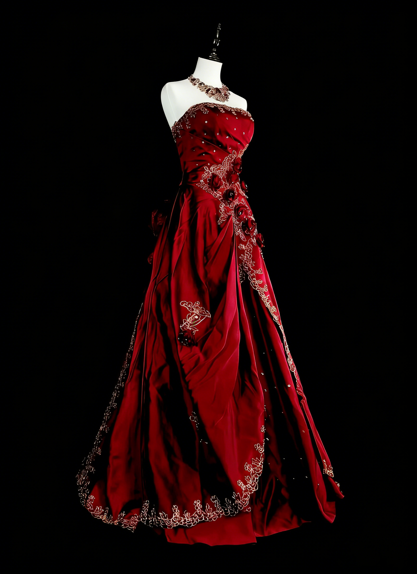 Vintage 1760s A Line Strapless Wine Red With Back Bow-knot Sleeveless Pleated Long Prom Dresses N1591