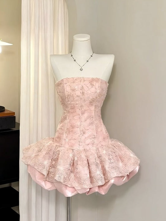 Cute Sheath Strapless Pink Mini Graduation Gown Mini Senior Inspo Short Homecoming Dress RB3176