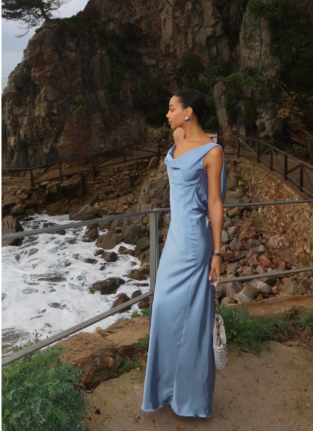 Einfaches Etuikleid Blau Rückfrei Satin Lang Ballkleid Abendkleid N2495
