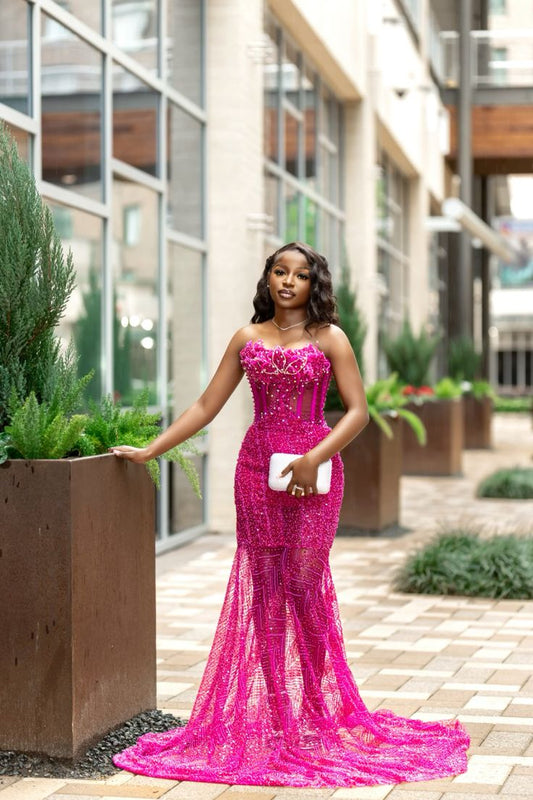 Modest Mermaid Strapless Fuchsia Black Women Prom Dresses Evening Party Formal Gown 18th Birthday Gowns AB787