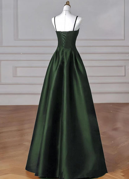 Classy Simple A-Line Dark Blue Satin Long Prom Dress, Dark Blue Long Formal Dress AB136