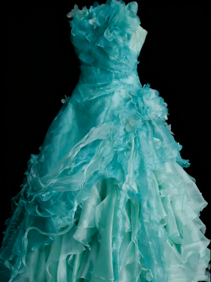 Robe de bal vintage bustier bleue à volants, robe de quinceañera longue, taille 15, Vestidos De Fiesta N1448
