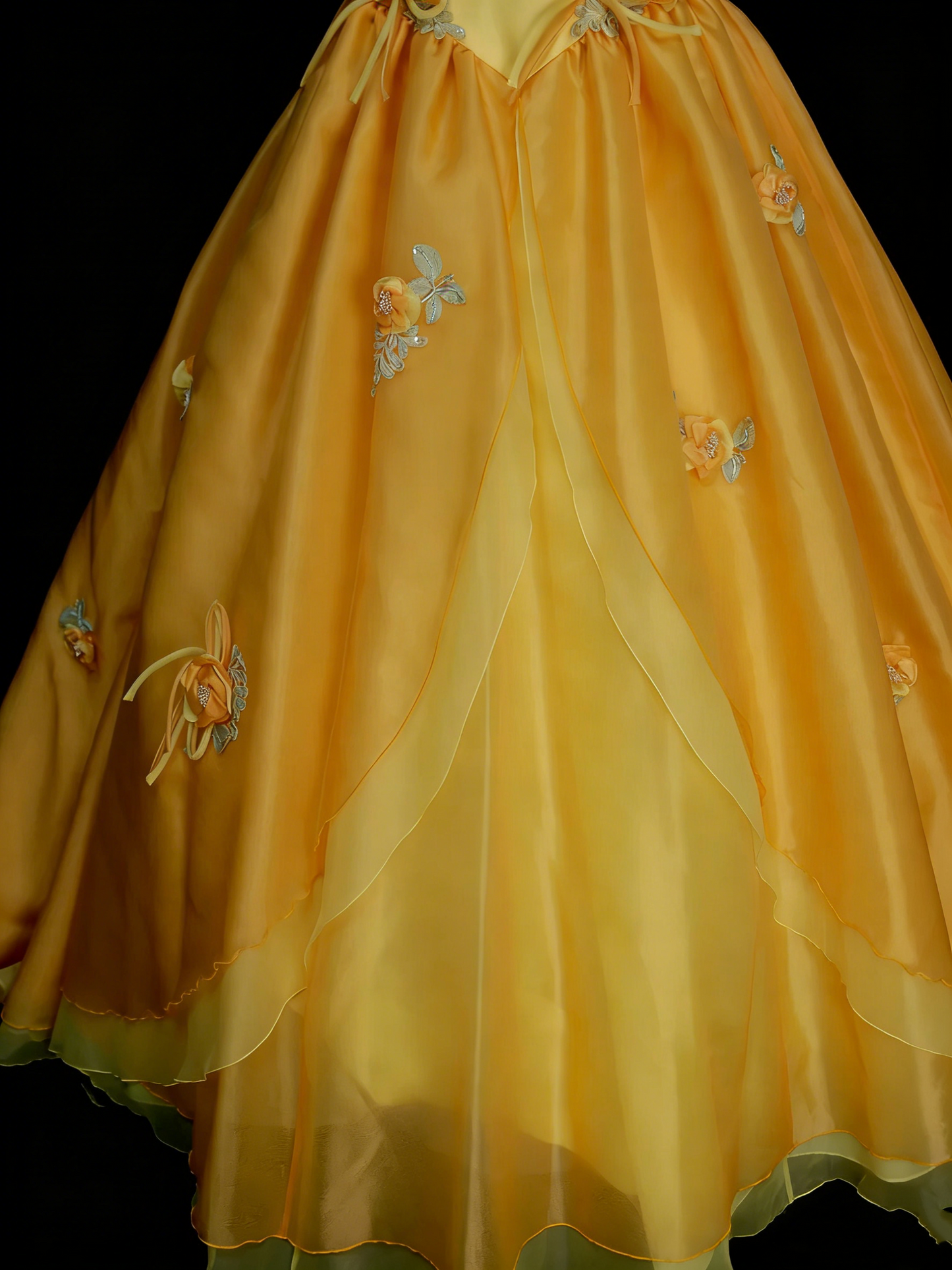 Cute Ball Gown Yellow Sweet 16 Dresses Quinceanera Dress With 3D Flowers Long 15 Vestidos De Fiesta N1313