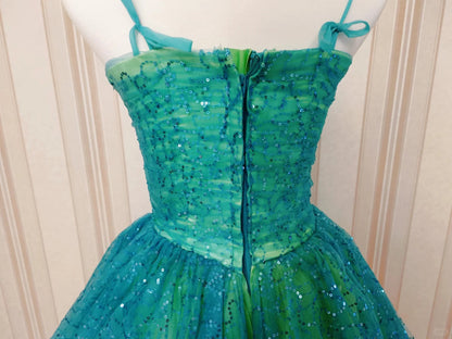 Niedliches Ballkleid mit Spaghettiträgern, grünem Tüll, kurzes Mini-Partykleid, Cocktail-Heimkehrkleider N4199