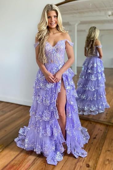 Robe de bal longue en dentelle bleu marine à épaules dénudées et fente, Vestidos De Dia AB530