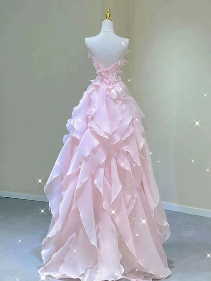 Robe de soirée rose de princesse, robe de fête féerique, robe fleurie d'anniversaire pour fille - Robes de soirée formelles AB518