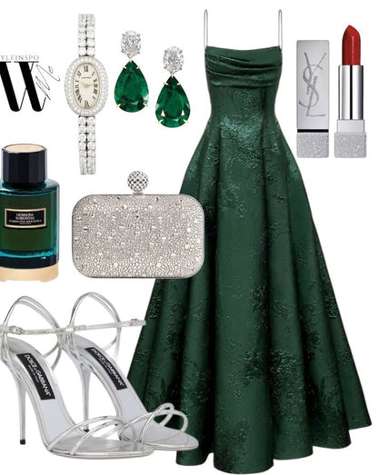 Robe de bal élégante, coupe trapèze, bretelles spaghetti, satin vert foncé, sans manches, dos nu, robe de soirée formelle AB442