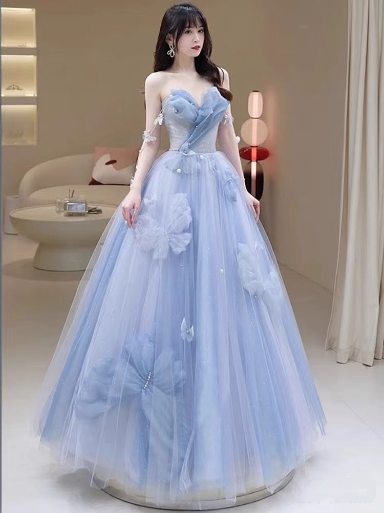 Elegantes Ballkleid mit Herzausschnitt, langes, blaues Tüllkleid, formelles Abendkleid, AB2318
