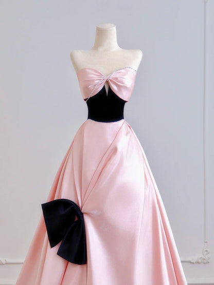 Zeitloses Ballkleid mit Herzausschnitt, langes, rosa Satin-Abendkleid, Inspiration für Partykleider N400
