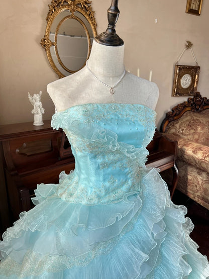 Süßes ballkleid trägerlos hellblau mit gestuften Lagen Sweet 16 Kleider Lang 15 Vestidos De Fiesta N2268