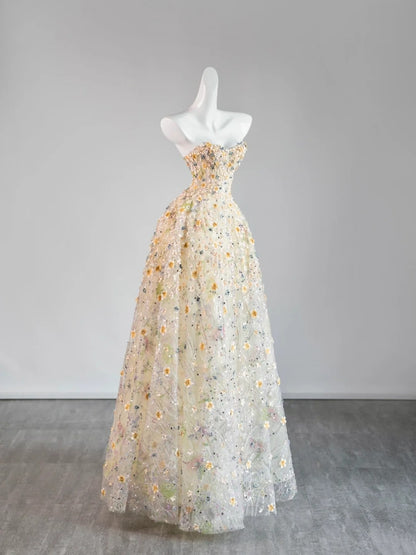 Niedliches Ballkleid mit Herzausschnitt, floralem Muster, langes Abendkleid, formelles Abendkleid, Inspiration für ein Abendoutfit N242