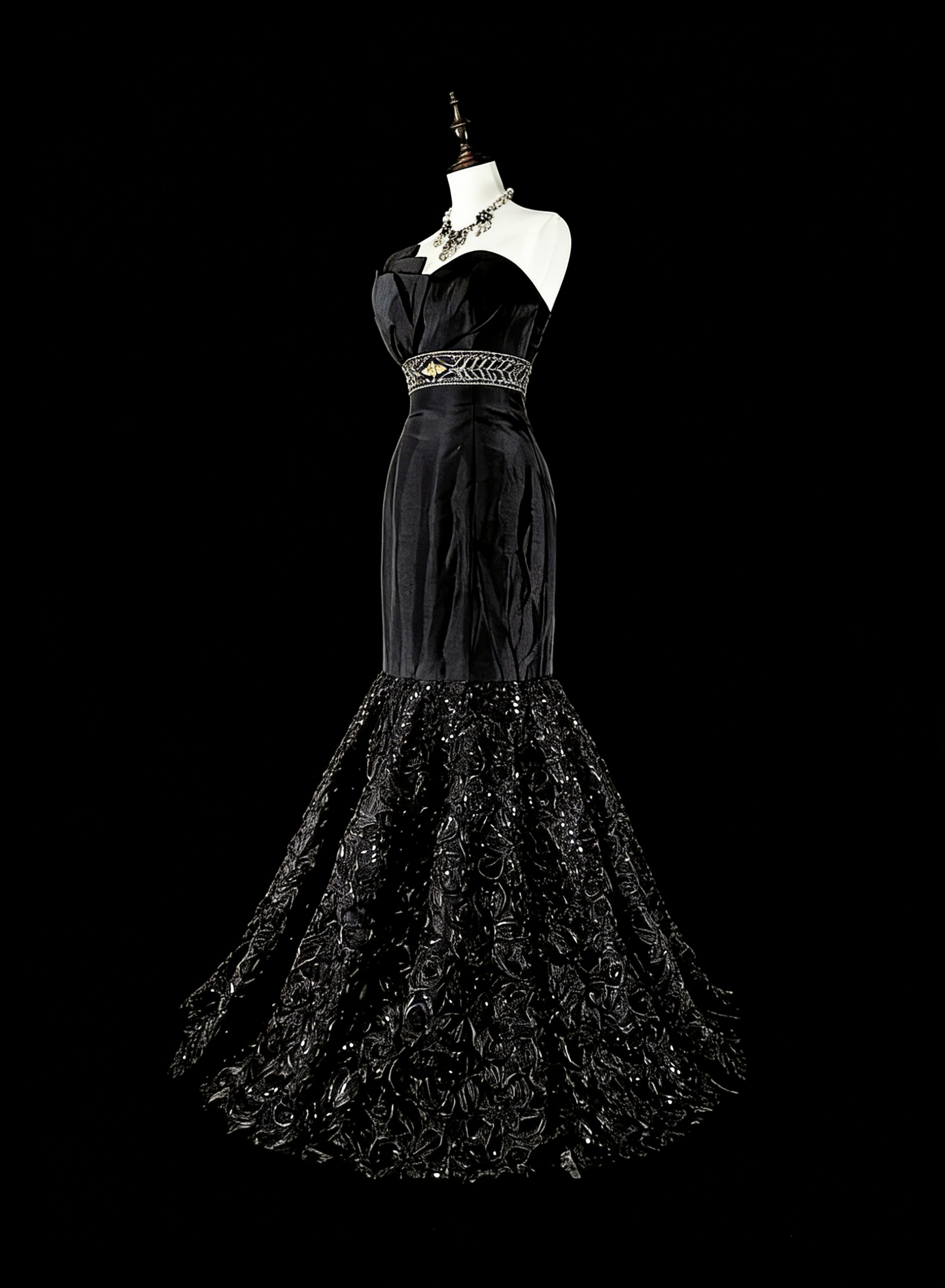 Robe de Bal Vintage Esthétique Sirène Rétro Années 70 en Satin Noir Robe Longue de Soirée N2151