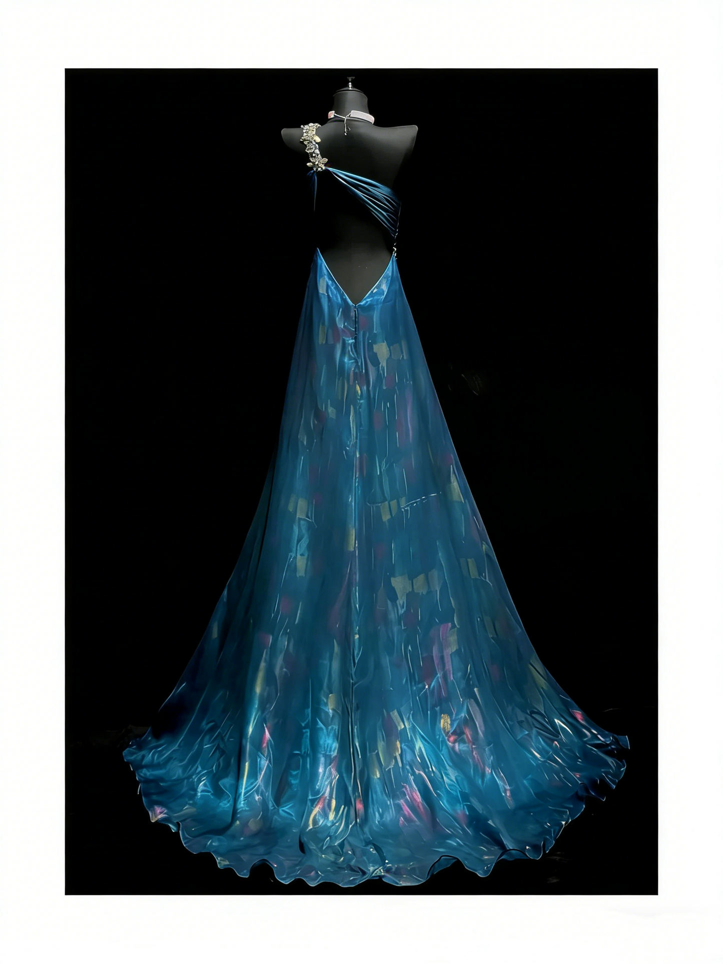 Robe de bal longue bleue à une épaule, coupe trapèze, pour adolescentes (N1183)