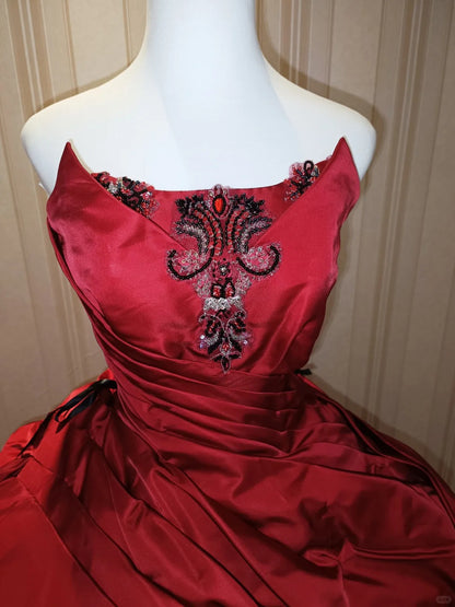 Princess Ball Gown Strapless Red Satin With Appliqued Sweet 16 Dresses Quinceanera Dress N4193