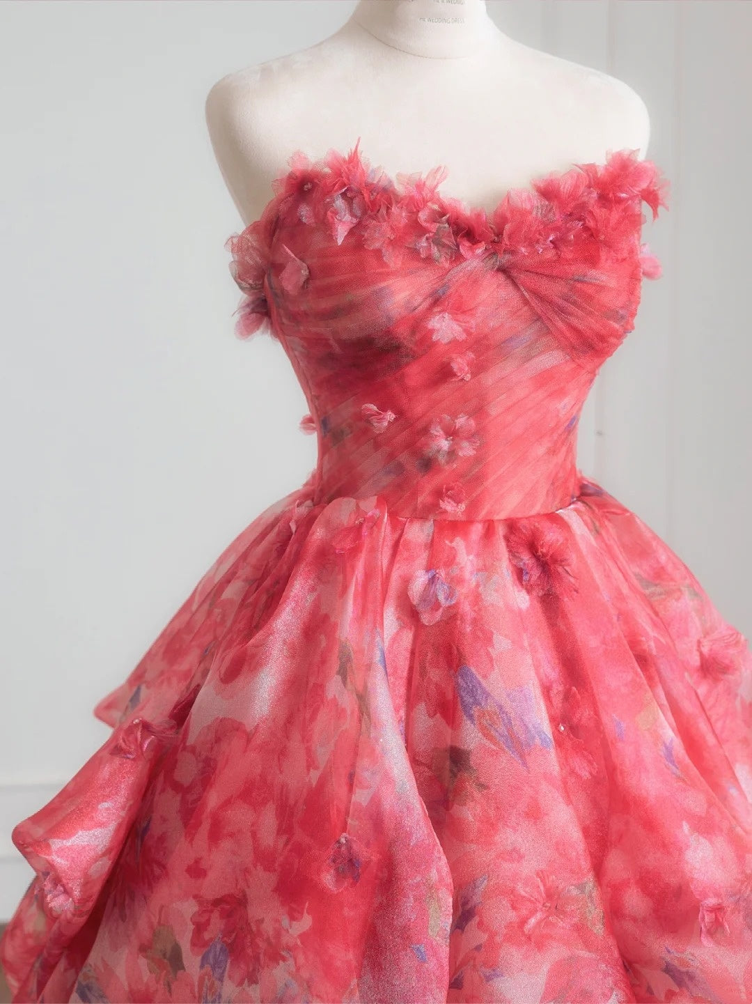 Süßes Ballkleid, herzförmig, rosa, geblümt, Chiffon, langes formelles Abendkleid, formelles Geburtstagskleid, Ballkleid N727