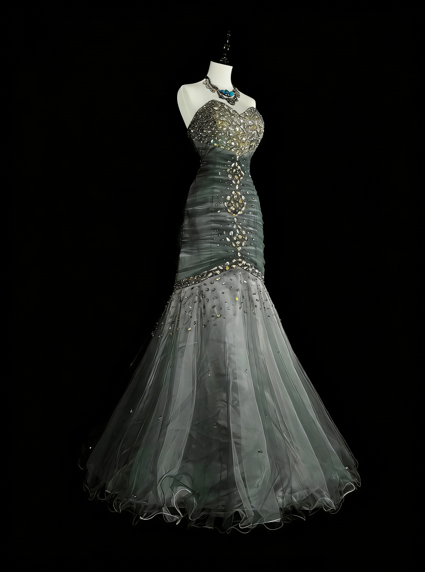 Vintage Ballkleider Ästhetik 1950er Jahre Retro Meerjungfrau Herz-Ausschnitt Grau Langes Partykleid N2022