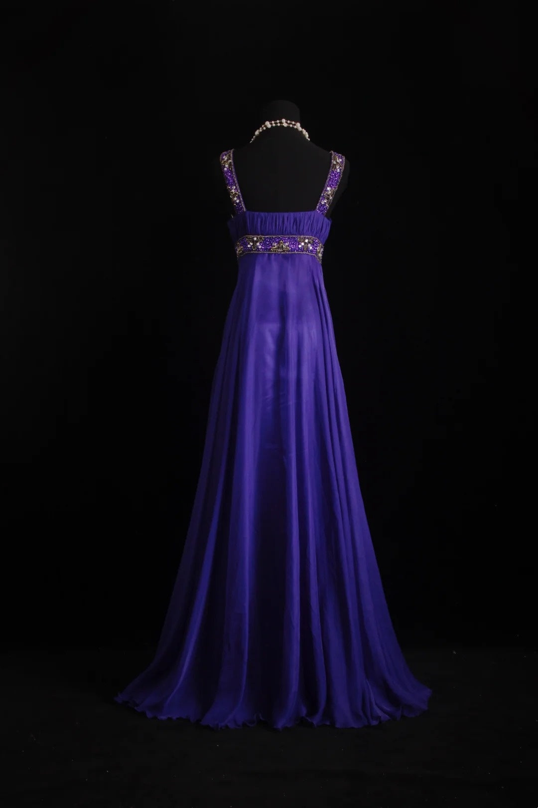 Vintage A-Linie, eckiger Ausschnitt, Lila mit Perlenstickerei, Chiffon, bodenlang, Abschlussballkleider Inspo Abendoutfits RB4342