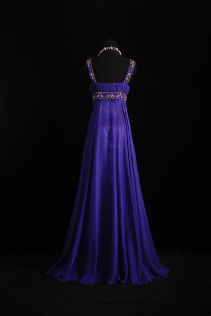 Vintage A-Linie, eckiger Ausschnitt, Lila mit Perlenstickerei, Chiffon, bodenlang, Abschlussballkleider Inspo Abendoutfits RB4342