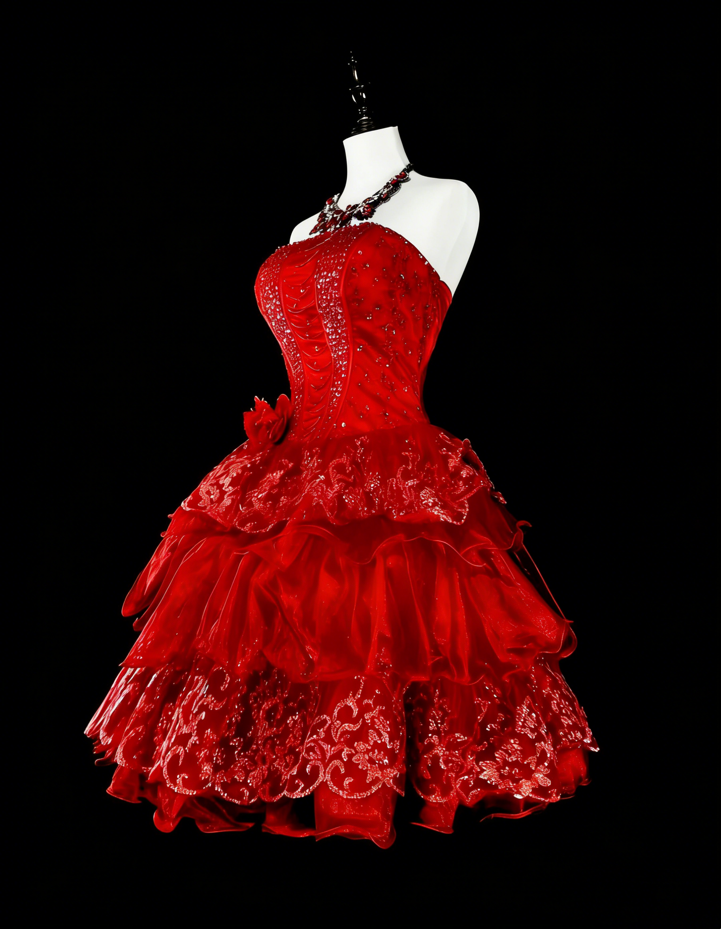 Einzigartiges Ballkleid, trägerlos, Spitze, Rot, Inspo, Vintage, Mode, 2000er, Hoco-Kleider, kurze Inspo, Heimkehrkleider N2012