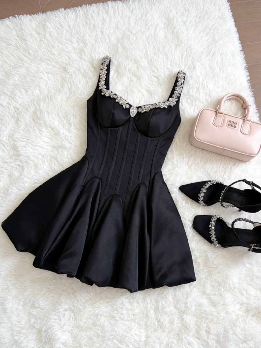 Sophisticated A line Straps Little Black Dress Outfit Party Graduation Dress Inspo Senior Homecoming Outfits RB4785