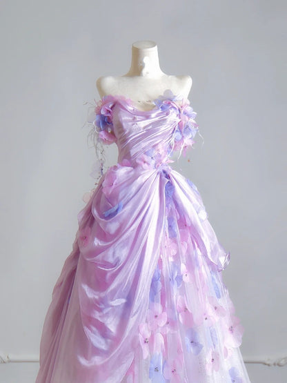 Robe de bal intemporelle bustier en tulle fleuri lilas, inspiration robe de soirée N399