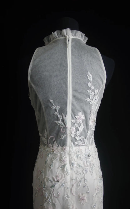 Retro-Meerjungfrauenkleid, weiß mit Applikationen, langes Ballkleid im Stil der 2000er Jahre, Inspiration für Outfits zum 19. Geburtstag, formelles Kleid N505