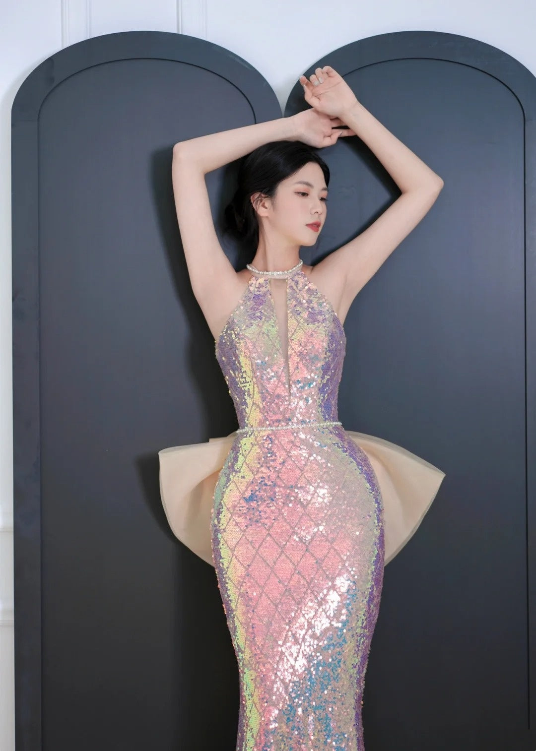 Robe de bal longue sirène à sequins, dos nu, style modeste, pour lycéennes et adolescentes, tenue de soirée de fin d'année AB2525
