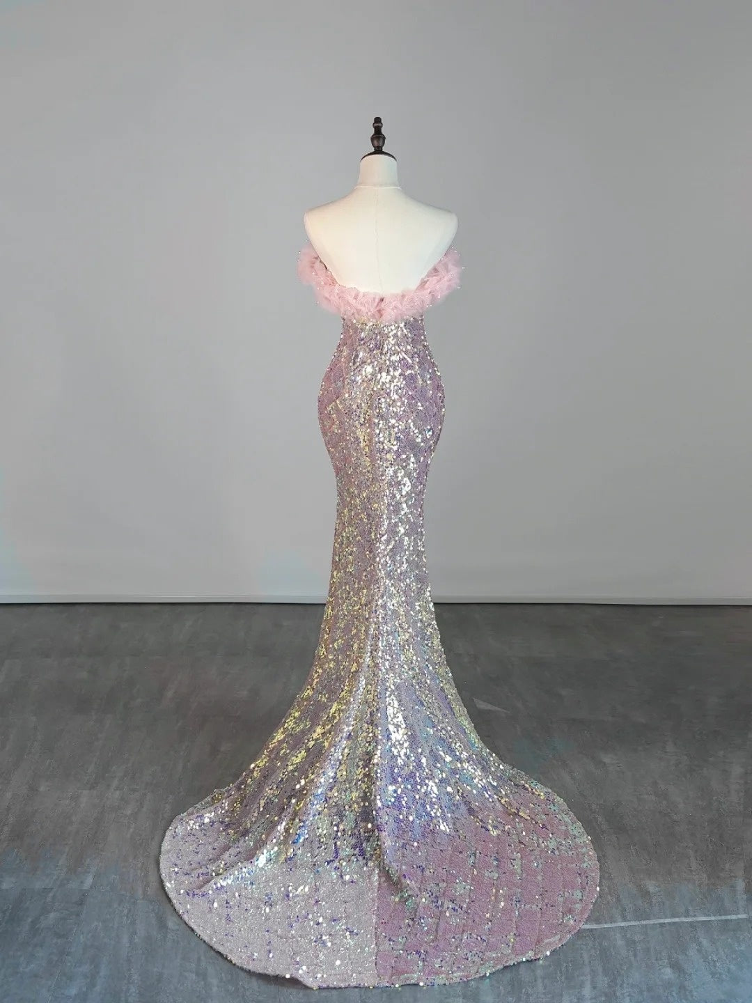 Elegantes, langes, rosafarbenes Pailletten-Abendkleid im Meerjungfrauenstil mit herzförmigem Ausschnitt, halbformelles Abendkleid N686