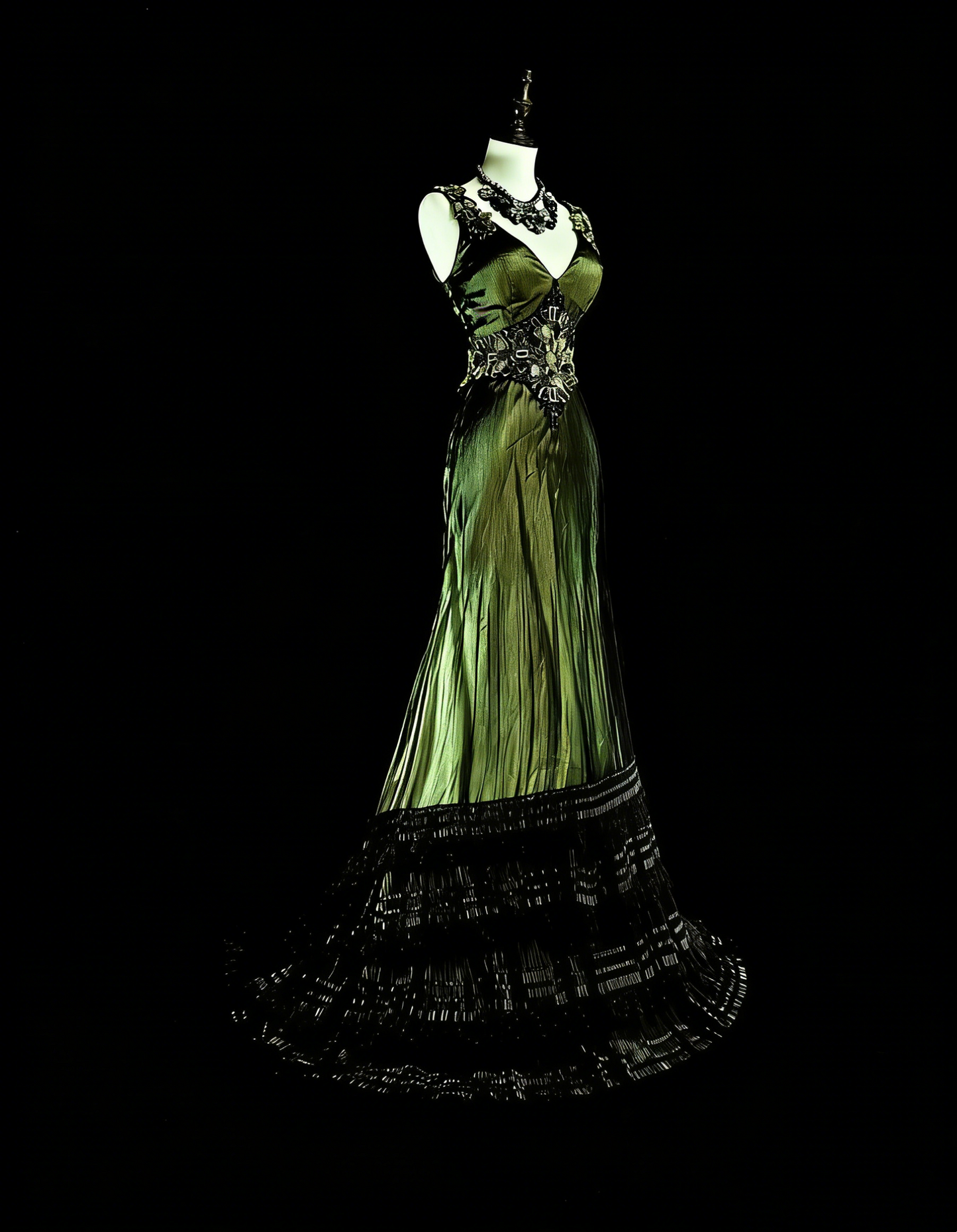 Vintage Prom Dresses Mermaid V Neck Olive Green Black Tulle With Beaded 90s Long Formal Gown N2716
