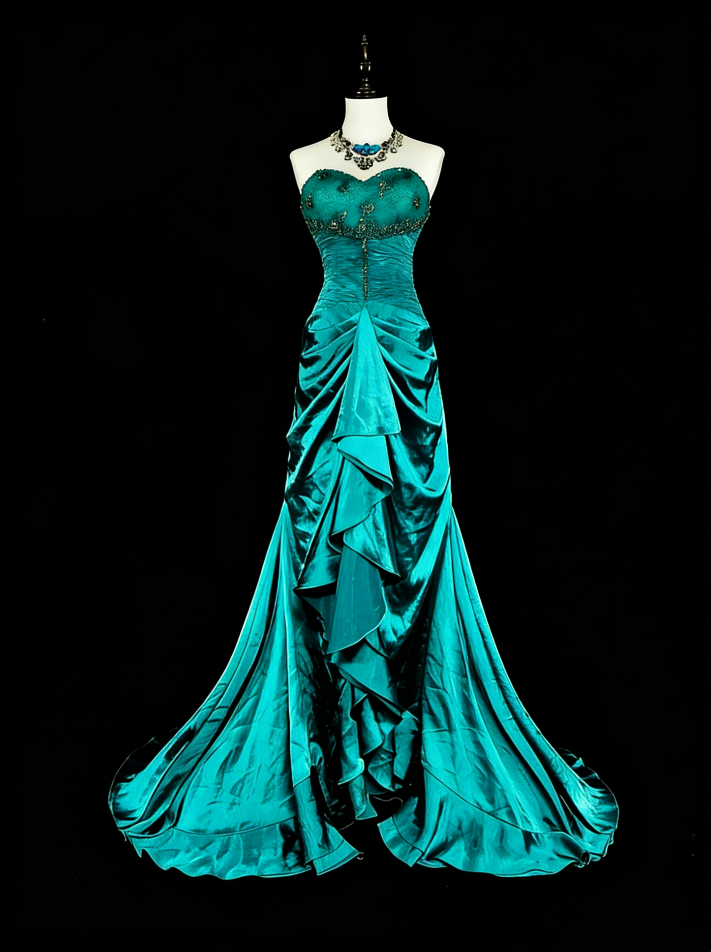 Vintage Ballkleider Ästhetik 1960er Jahre Retro Meerjungfrau Grünes Satin Langes Abendkleid N2149