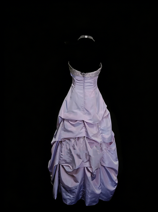 Robe de bal vintage dos nu en taffetas lilas années 80/90, sans manches, longue, robe de soirée formelle N1442