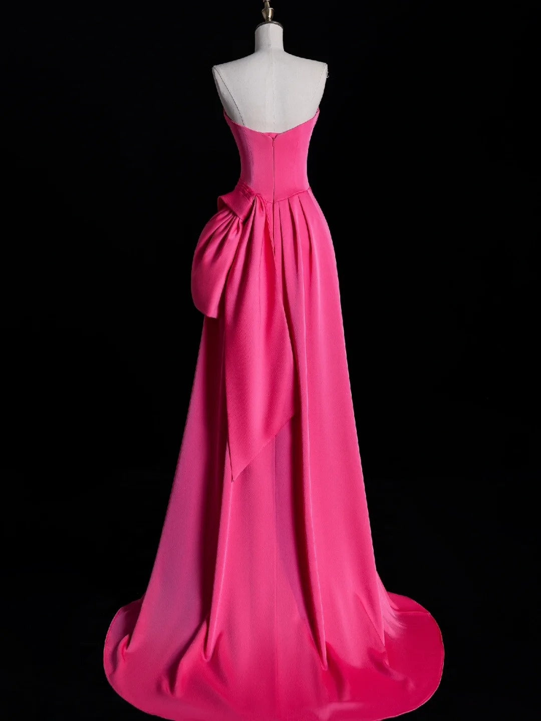 Robe de bal longue sirène simple sans bretelles en satin rose plissé avec doublure en satin N849