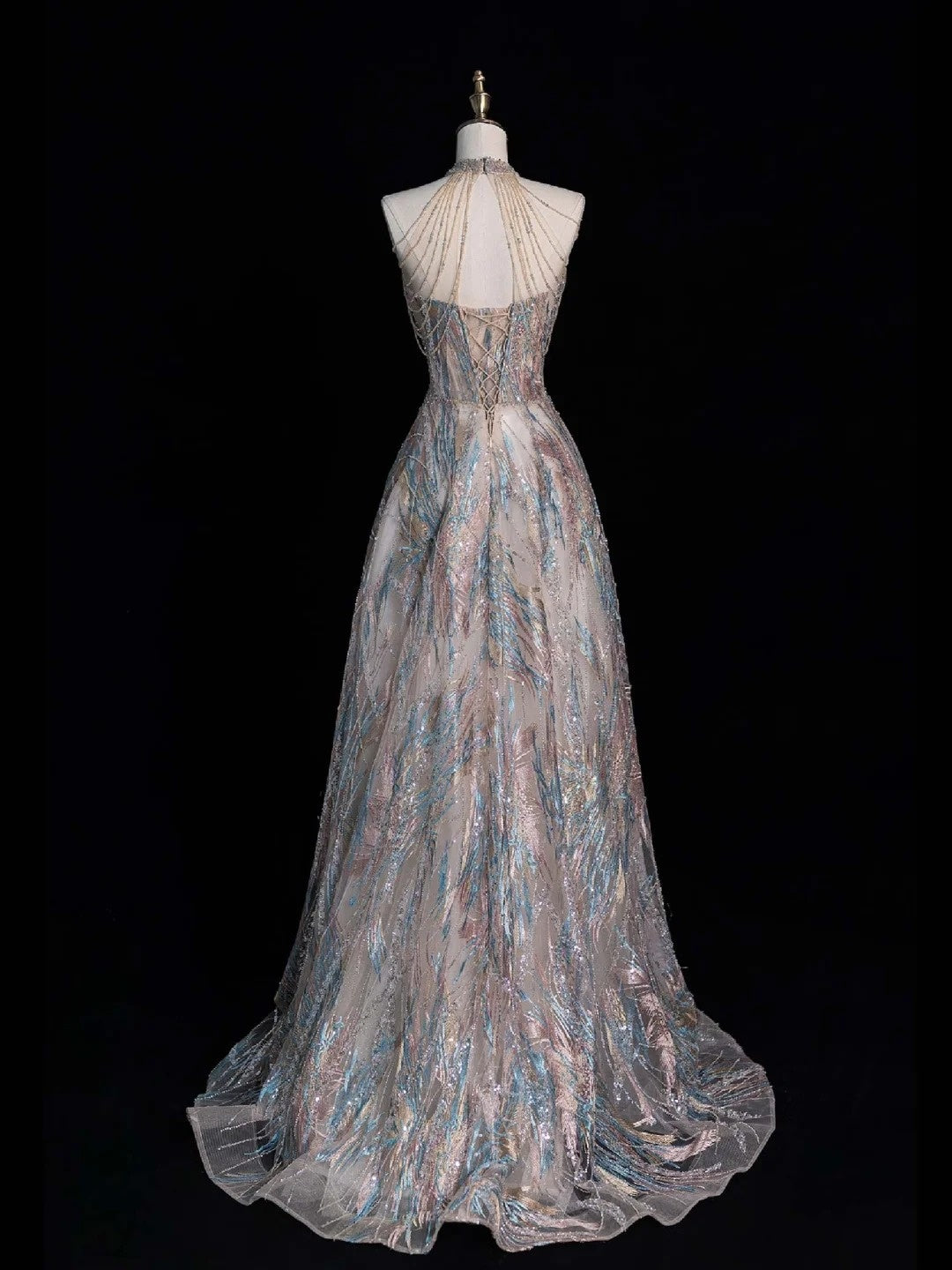 Sparkly A line Halter Sequins Long Formal Evening Dress Gowns Long Prom Dresses N746