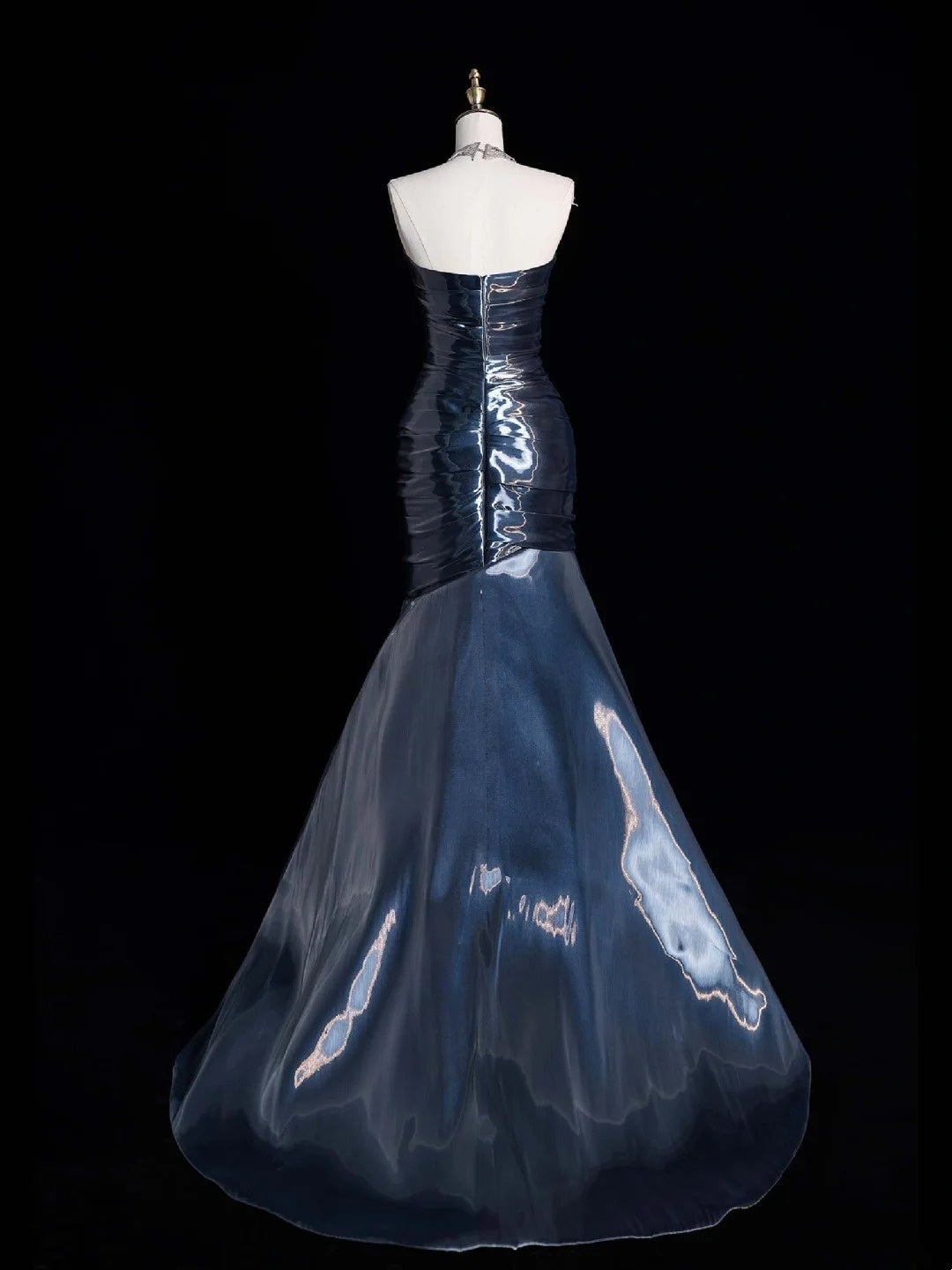 Robe de bal sirène bleu marine à décolleté cœur, inspiration robe de princesse pour remise de diplôme B432