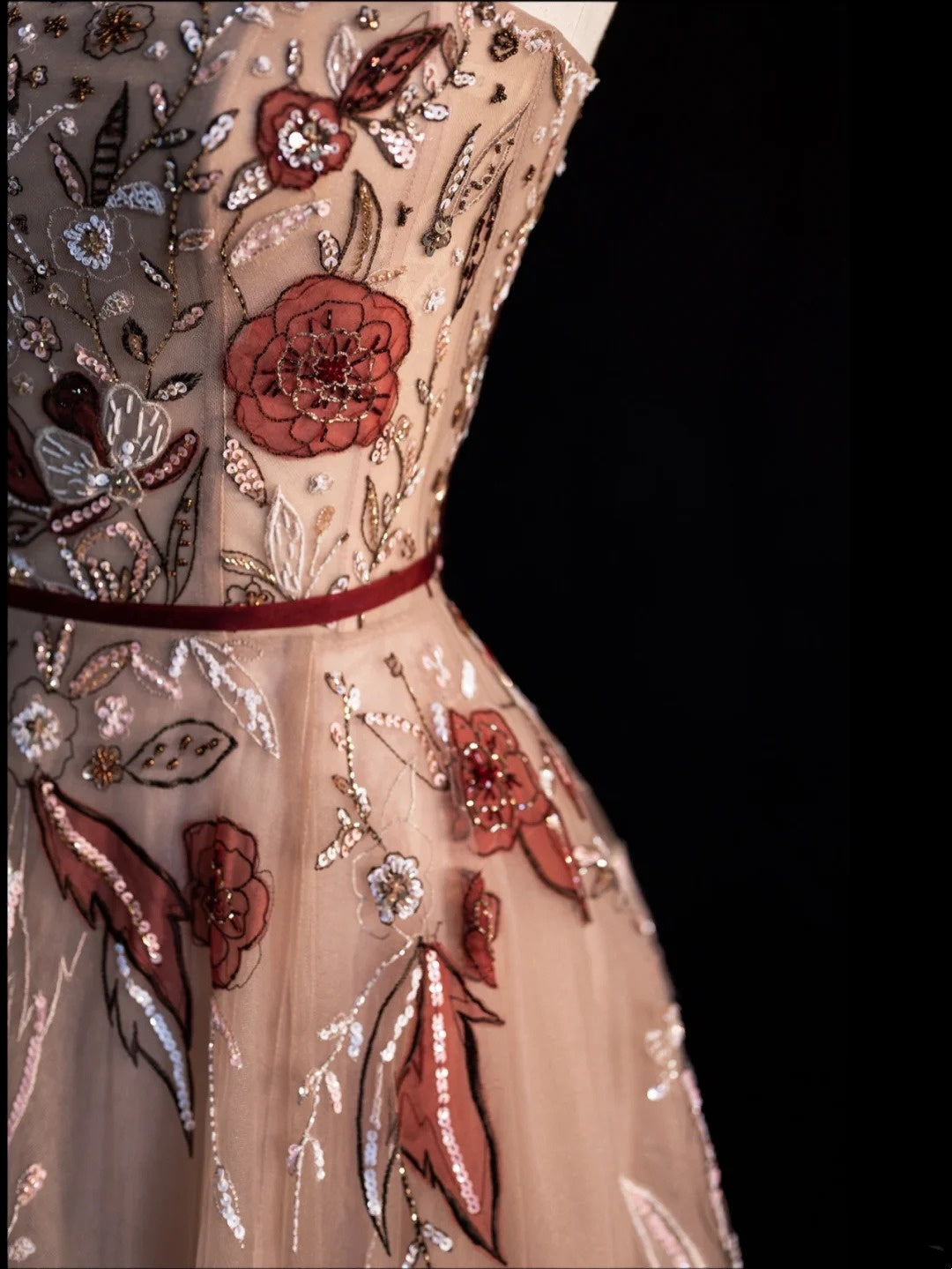 Robe de bal sobre sans bretelles en tulle champagne à fleurs, longue, pour femmes et jeunes filles, N654