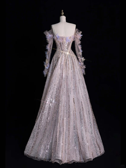Prinzessinnen-Abendkleid in A-Linie, schulterfrei, paillettenbesetzt, lang, formell, Ballkleid N741