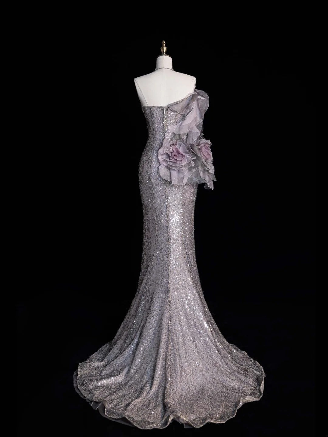 Prinzessin Meerjungfrauen-Abendkleid mit Herzausschnitt, grau, paillettenbesetzt, mit Schlitz, langes formelles Abendkleid, Ballkleid N743