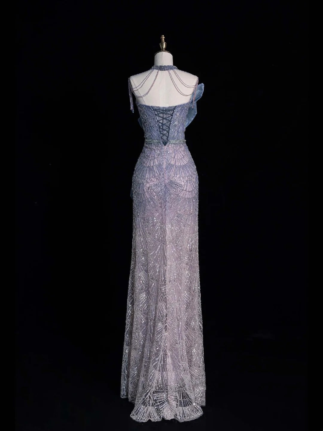 Robe de bal longue sirène grise à sequins, décolleté cœur, inspiration robe de soirée, robe de bal RB1433