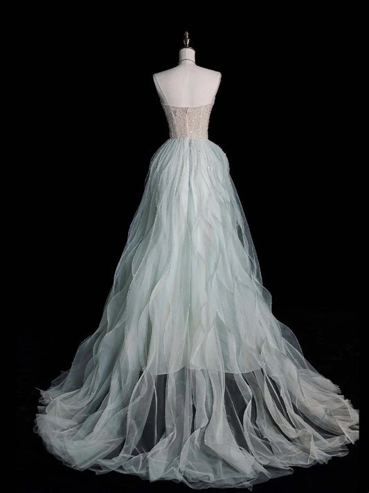 Robe de bal longue vert menthe à sequins, coupe trapèze, décolleté cœur, style tendance, idéale pour les soirées et les fêtes de fin d'année (AB2230)