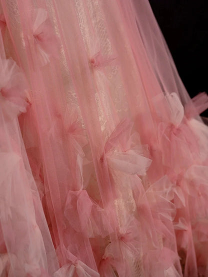 Elegantes Meerjungfrauen-Halterkleid aus rosa Tüll, langes Ballkleid, Abschlusskleid N1229