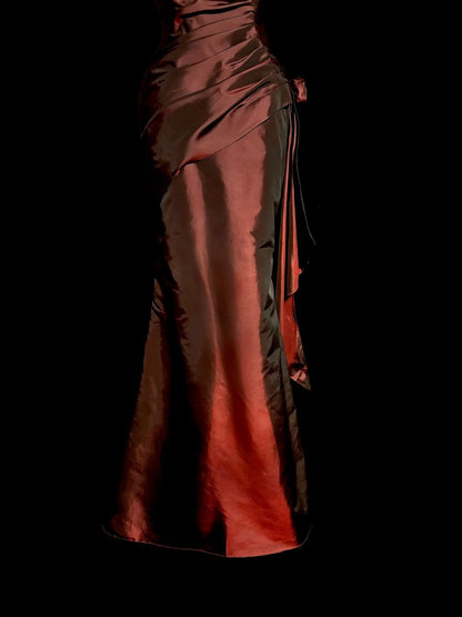 Robes de bal modestes d'inspiration sirène bustier bordeaux avec volants années 80 longues robes de soirée N3407