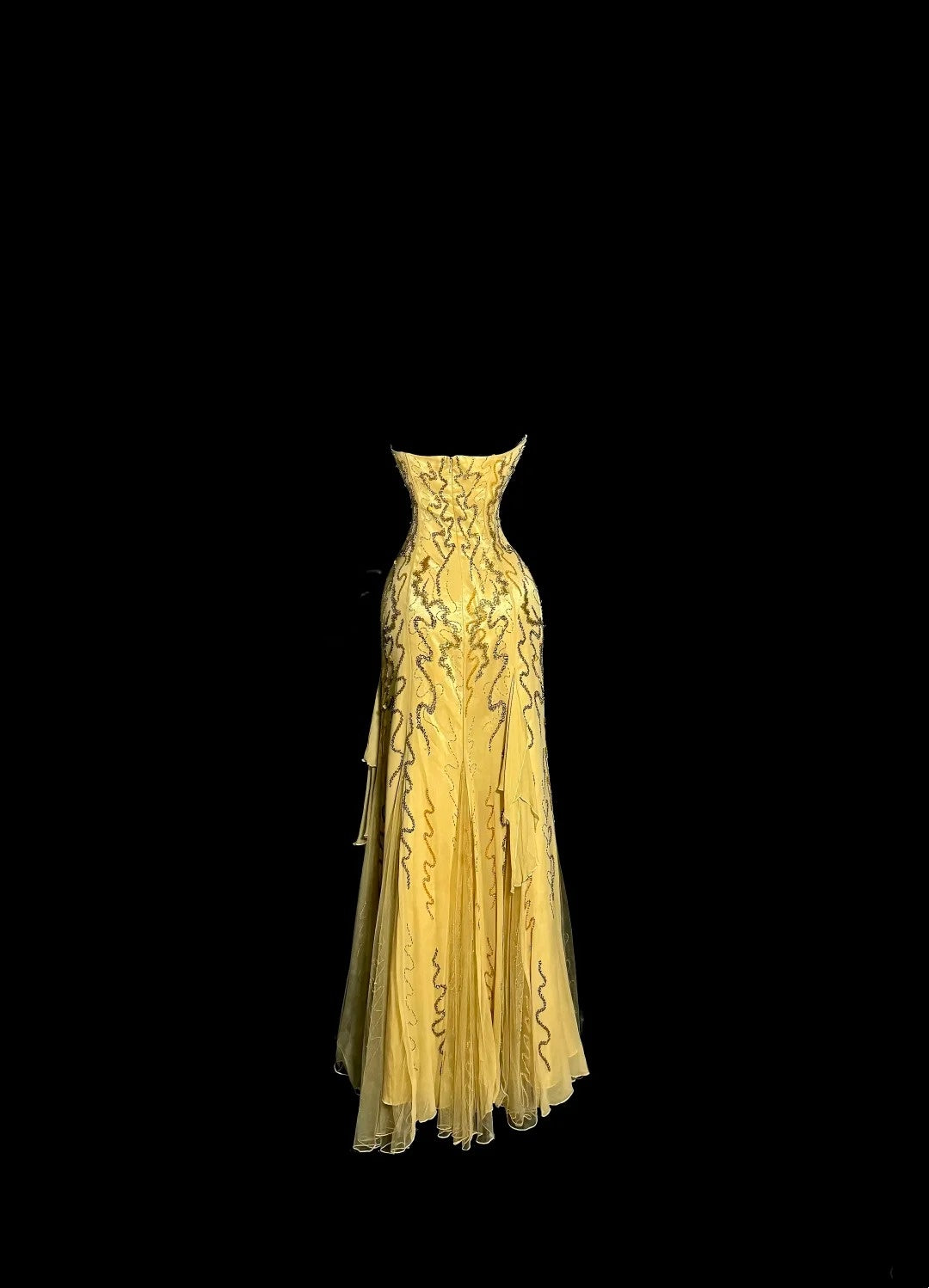 Robes de bal modestes sirène sans bretelles en mousseline dorée avec perles longue robe de soirée formelle N3863