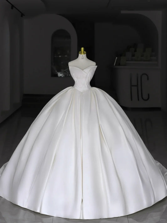 Timeless Wedding Dresses Ball Gown Sweetheart White Satin With Folded Long Bridal Gown N2986